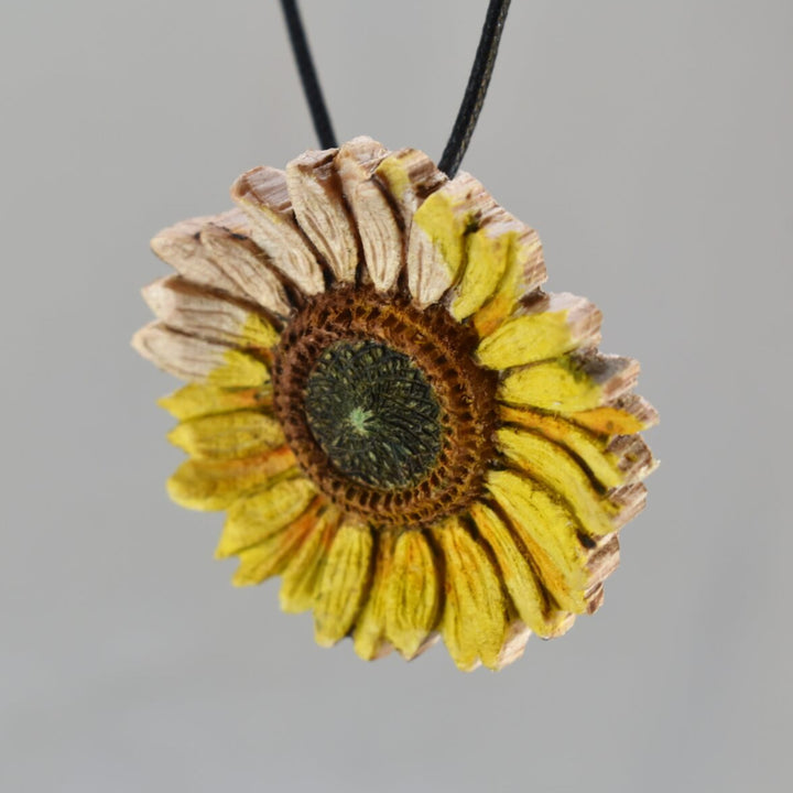wood necklace sunflower
