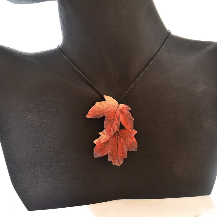 wood necklace maple leaves