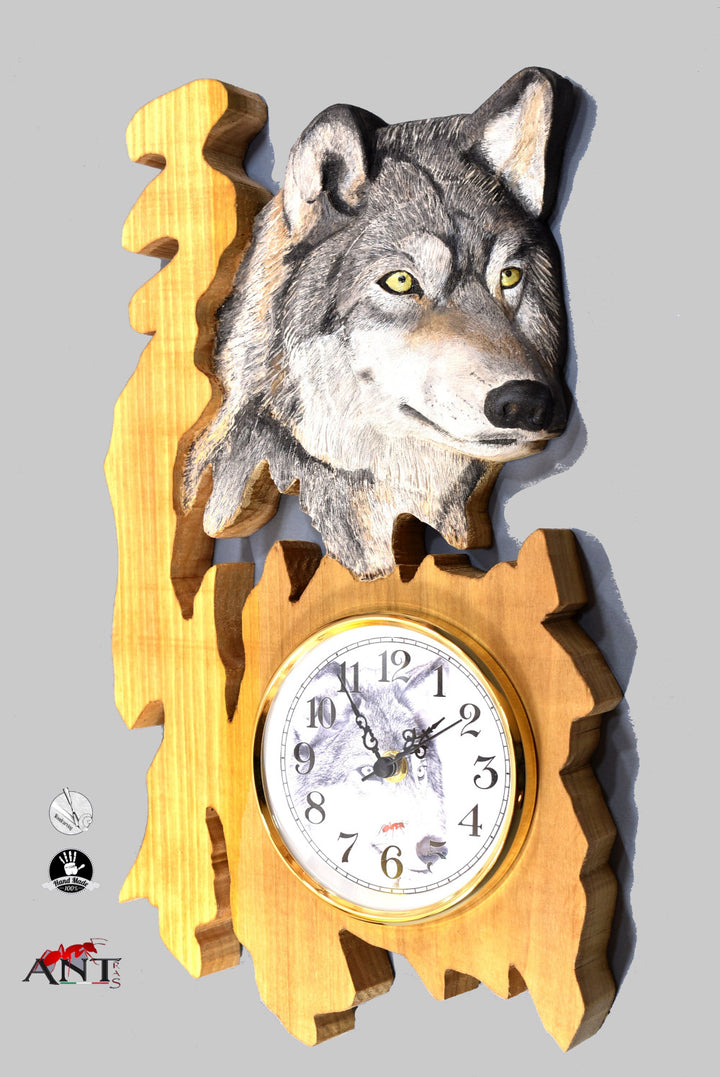wood wolf clock