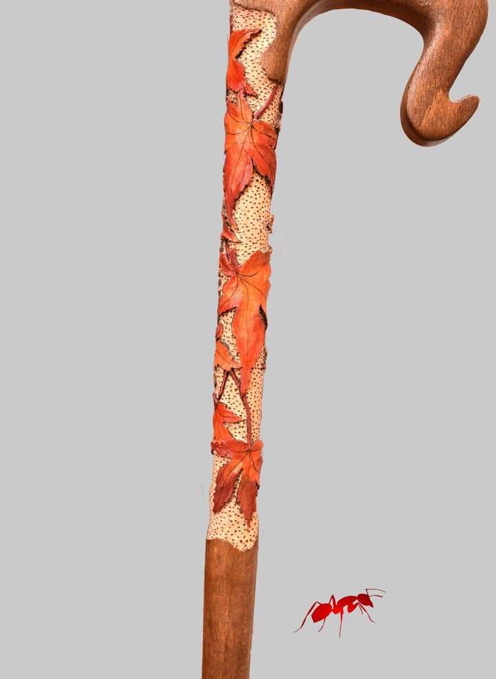 carved wood walking cane 