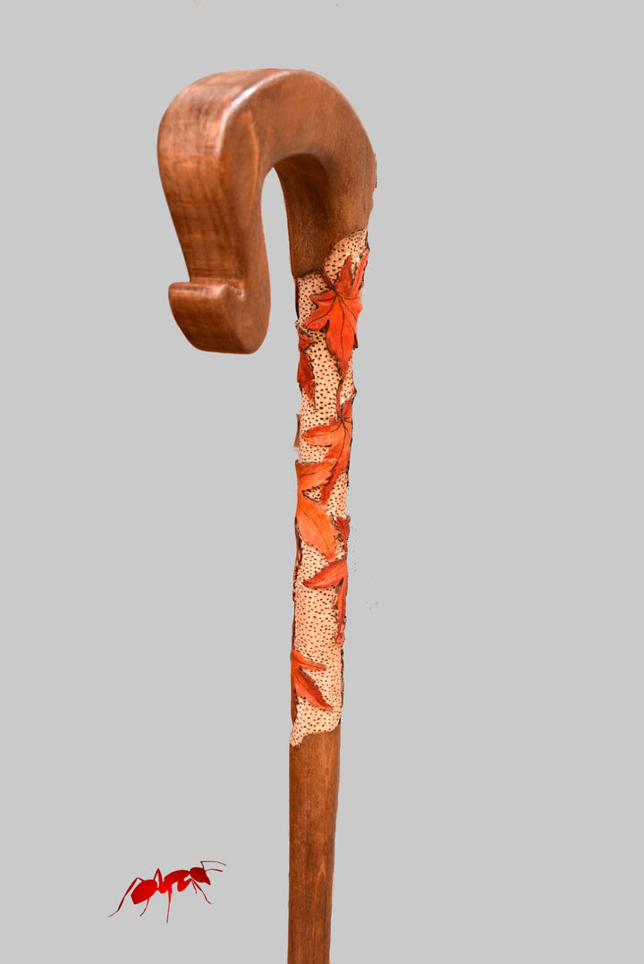 Handmade wooden walking canes red maple leaf wood carving shepherd's crook for sale - AntSarT 
