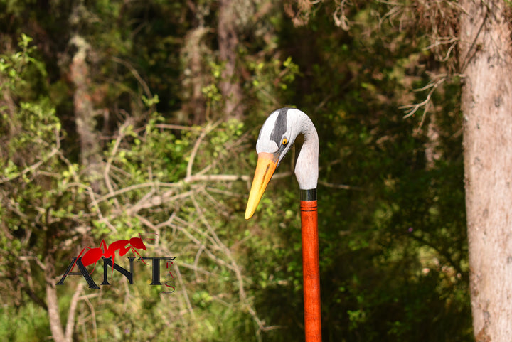 handmade wooden hiking sticks grey heron walking stick fashion accessories - AntSarT 