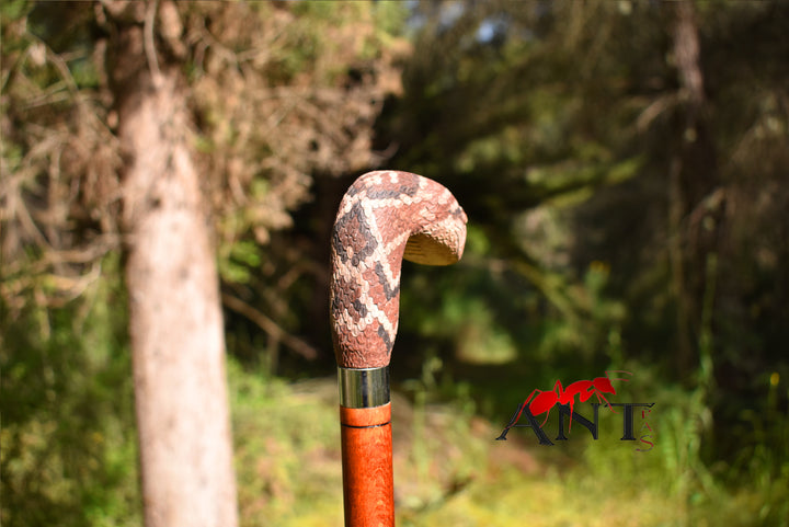 custom wood walking stick rattlesnake head wooden hiking stick - AntSarT 
