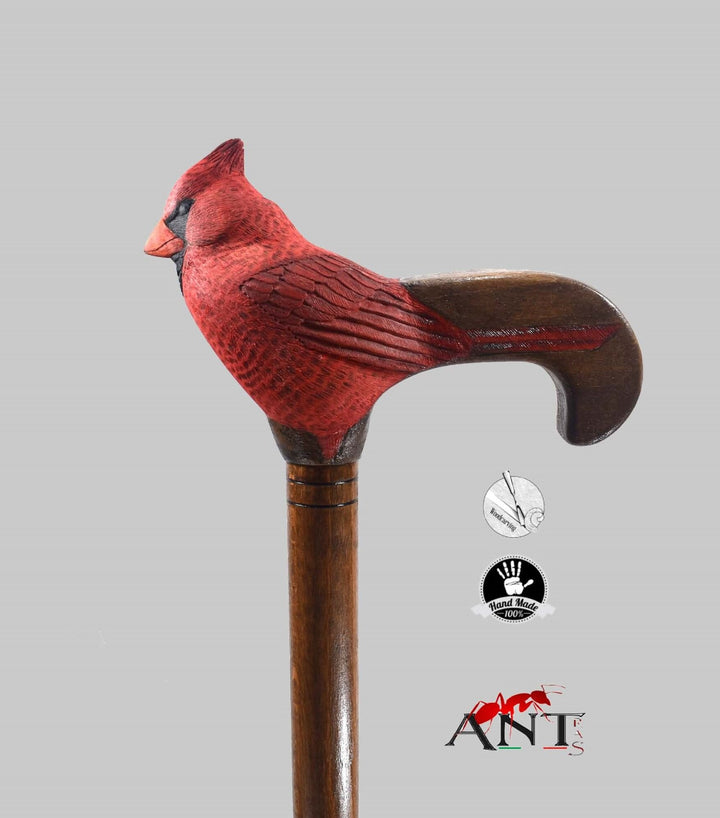 red cardinal walking cane