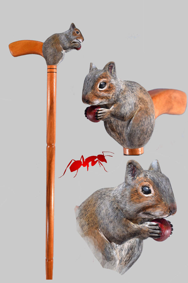 wooden squirrel walking cane