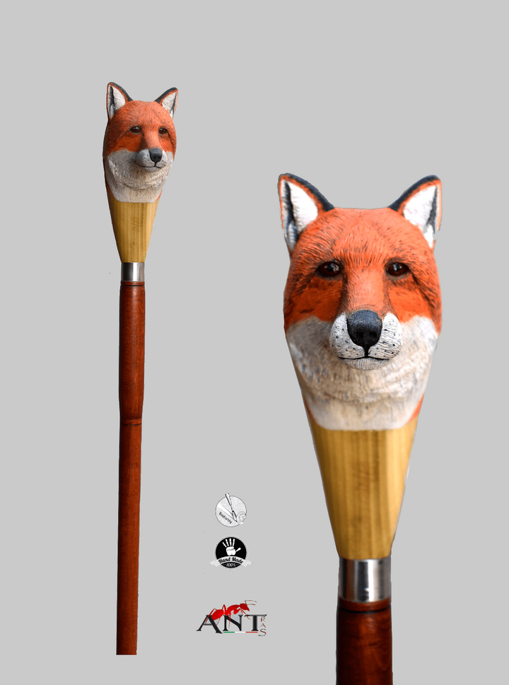 fox  wood walking stick