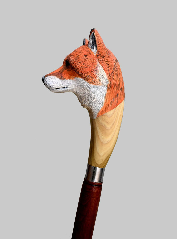 carved fox stick