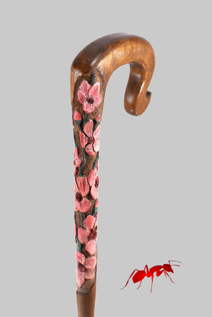 Crook handle cane cherry flowers