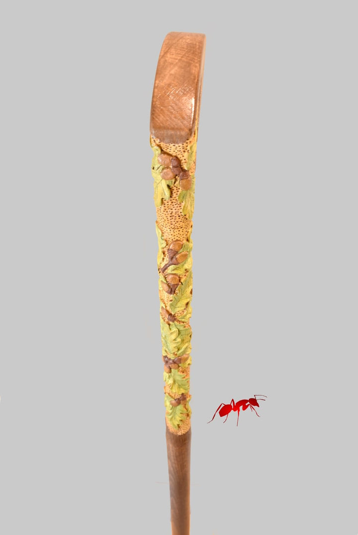 handcrafted walking canes for woman shepherds crook cane green oak leaves - AntSarT 