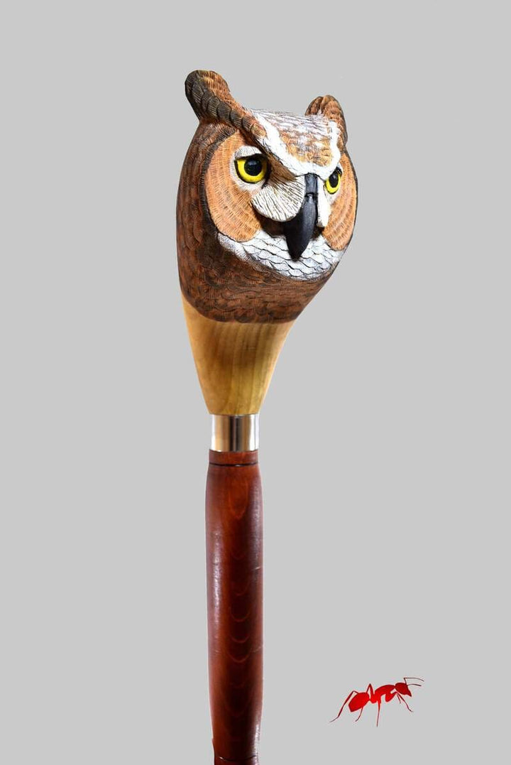 owl wood walking stick