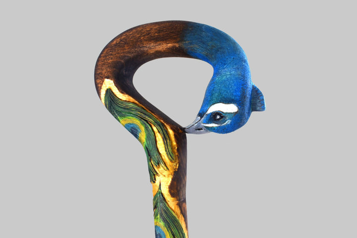 peacock head and feathers walking cane