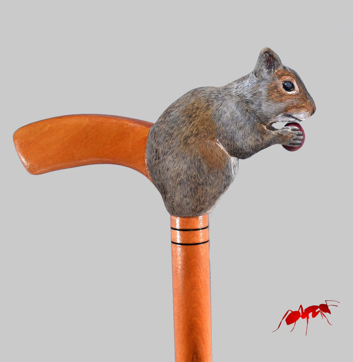 hand carved squirrel walking cane