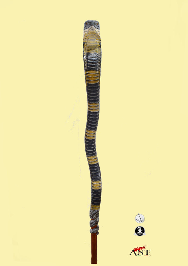 King cobra snake wooden walking cane full body