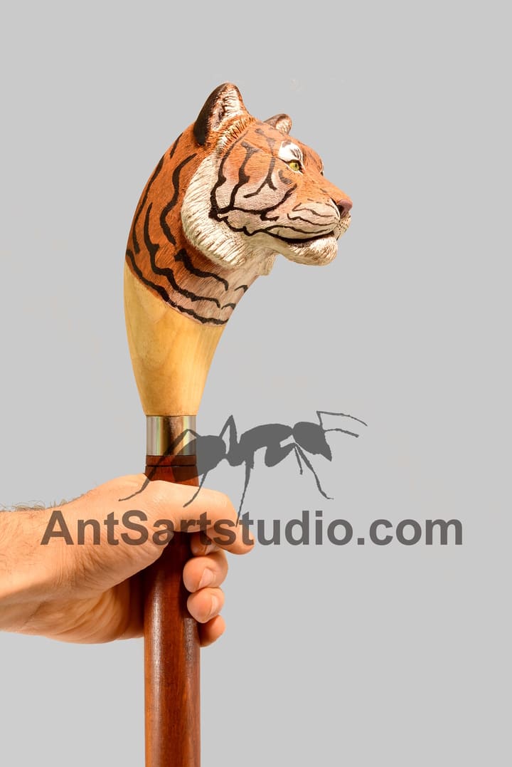 wooden tiger walking stick