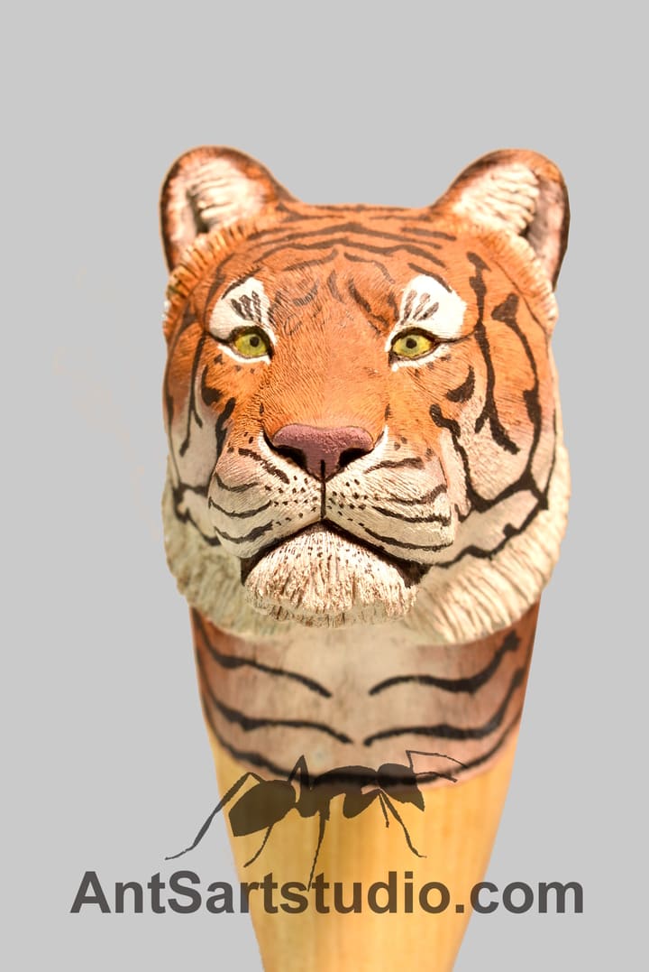 tiger head woodcarving