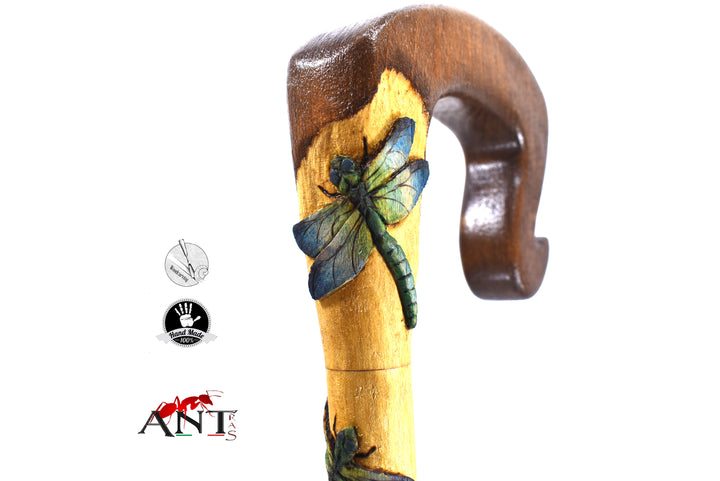 dragonfly relief carving walking cane